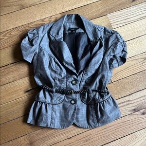 Expresso brown cream Short-Sleeve Blazer with Belt